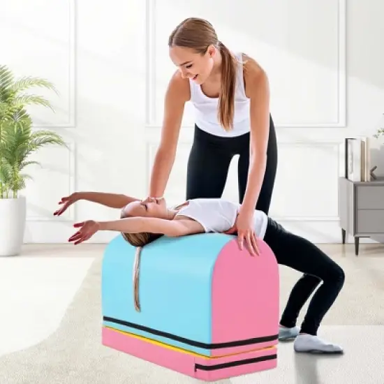 Costway Mailbox Tumbling Mat Gymnastics Vaulting Box with Detachable Mat & Carrying Handle Pink/Red image {3}