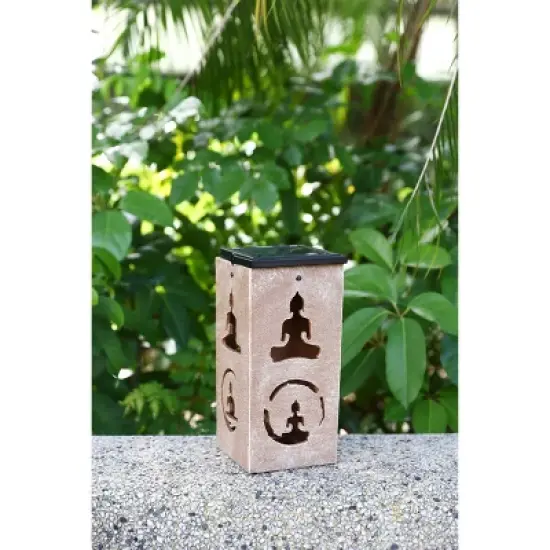 Techko Maid LED Solar 10.8" Portable Buddha Cut Out Decorative Outdoor Lantern Clear image {4}