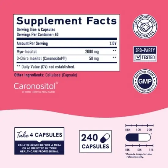 Myo-Inositol & D-Chiro Inositol for Women's Hormone Balance, Ideal 40:1 Ratio, Menstrual Cycle & Ovarian Health Support Supplement, SMNutrition, 240ct image {2}