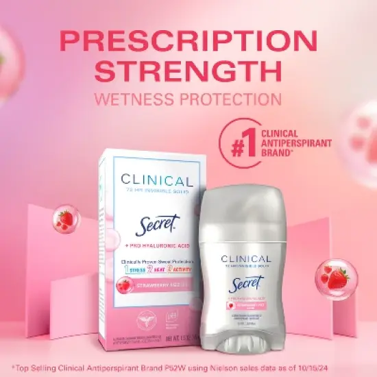 Secret Clinical Strength Invisible Solid Antiperspirant & Deodorant - Strawberry Fizz - 1.6oz image {6}
