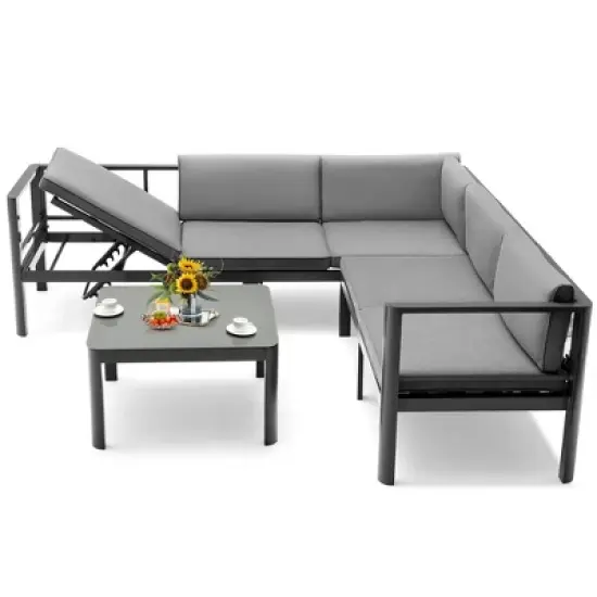 Costway 3PCS Patio Furniture Set Aluminum Lounge Adjust Back Recliner Sofa Table Cushion image {4}