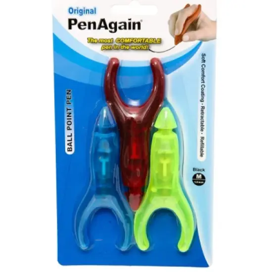 PenAgain Ergonomic Pen, Black Ink, Pack of 3 image {3}