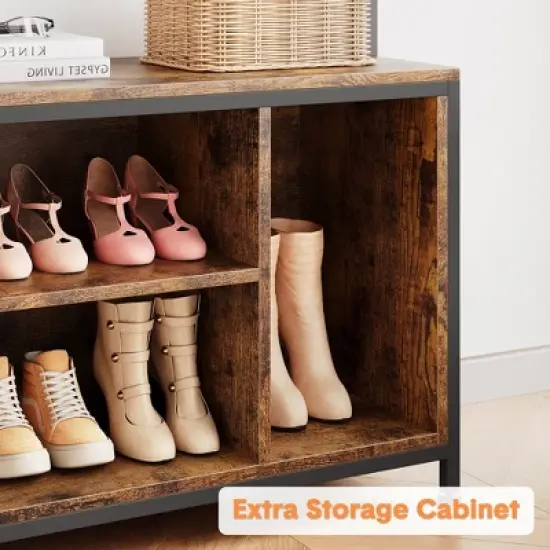 Garvee Hall Tree with Bench Coat Rack Freestanding 5 in 1 Industrial Shoe Bench with 3 Storage Cubbies and 8 Hooks Entryway Coat Rack, Brown image {5}