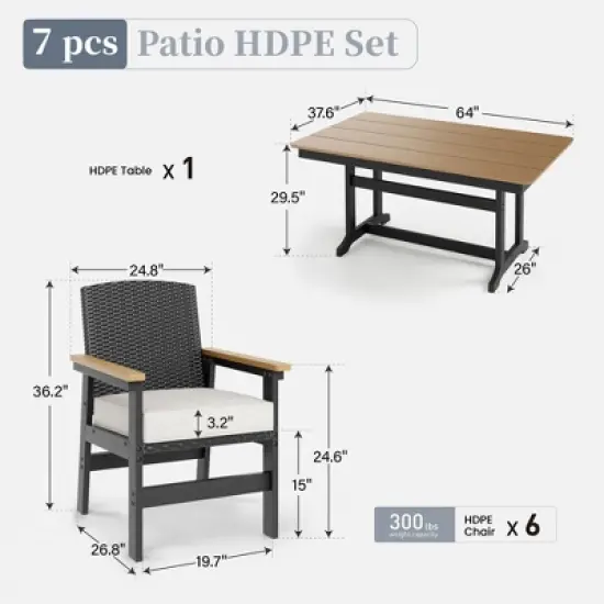 Captiva Designs 7pc Patio Furniture Set with Rectangle Table and Arm Chairs image {14}