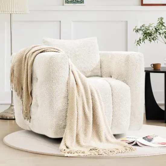 Hyleory Wooden Frame Swivel Chair with Soft Fabric Upholstery, 360&deg; Rotation, Comfortable Ergonomic Design for Living Room and Office Seating image {9}