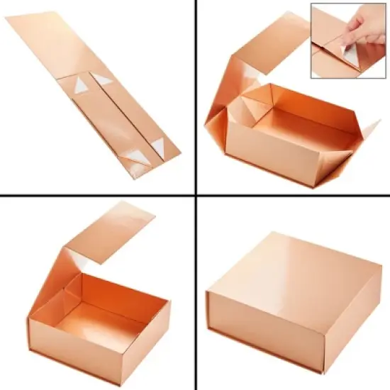 Stockroom Plus 6 Pack Square Magnetic Gift Box with Lid, 10x10x4 Groomsmen and Bridesmaid Boxes for Proposal, Glossy Rose Gold image {3}