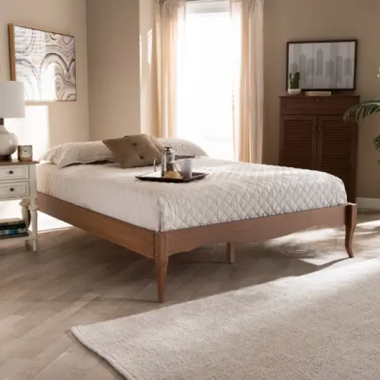 Marieke Wood Bed Frame Ash Walnut - Baxton Studio image {4}