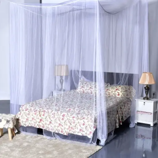 4 Corner Post Bed Canopy Mosquito Net Full Queen King Size Netting Bedding White image {1}