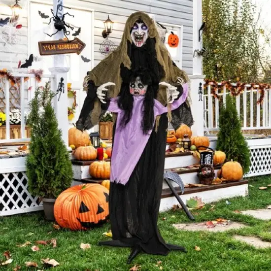 Costway Lighted and Animated Halloween Decoration 63&rdquo; Outdoor Animatronic Halloween Vampire w/ LED Vocally Triggered Sound & Motion Effect image {7}