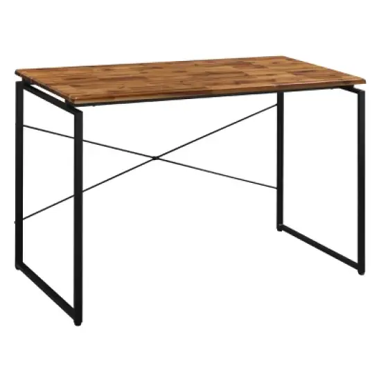 GlasFlength Desks Metal Frame Rustic Computer Desk Gaming Desk Home Office Desk Simple Design for Small Spaces, Brown, 47.5"*22.5"*28.5" image {1}