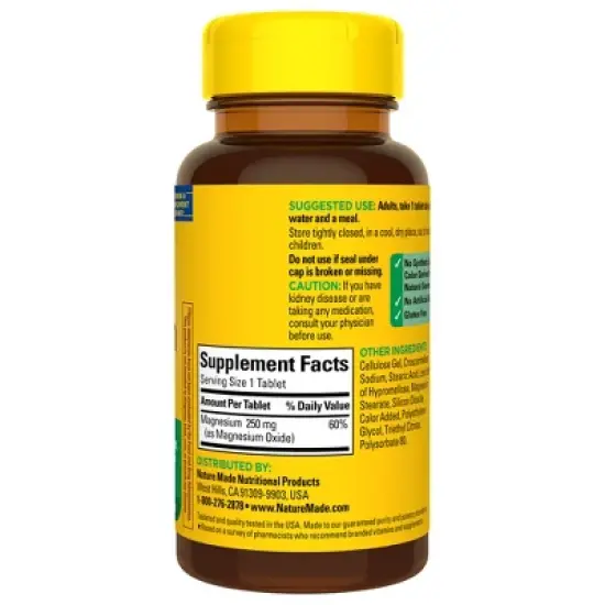 Nature Made Magnesium 250mg Muscle Bone Nerve and Heart Health Tablets - 100ct image {1}