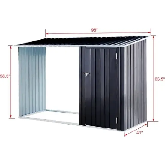 Acekool 5x8 FT Galvanized Steel Outdoor Storage Shed with Sloped Roof, Lockable Door, Firewood & Tool Storage for Backyard and Patio image {2}
