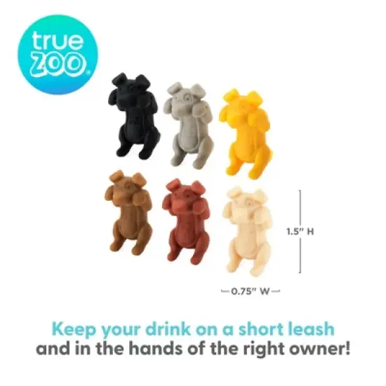 True Zoo Spot On Wine Charms, Silicone Dog Drink Markers, Fits Glasses and Cans, Dishwasher Safe, Multicolor, Set of 6 image {2}