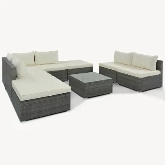8-Pieces Outdoor Wicker Modular Sectional Sofa Set with Coffee Table, Free Combination image {4}