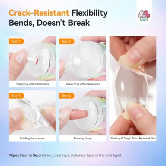 Saviland Clear Silicone Nail Stamper Heads, 6pc Short & Long Jelly French Tip Stampers for Manicure Tools, Crack-Resistant image {2}