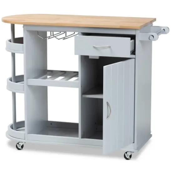 Donnie Wood Kitchen Storage Cart Light Gray/Natural - Baxton Studio image {1}