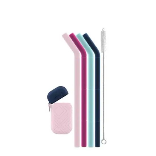 Ello 4pk Compact Fold and Store Silicone Straw Set image {1}