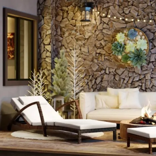 Resenkos Set of 2 Wicker Chaise Lounge Chairs With 5-Way Back Support， Adjustable Outdoor Patio Loungers With Wheels, Cushions & Armrests, Gray image {4}