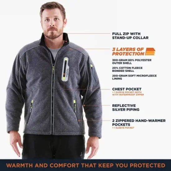 RefrigiWear Mens Warm Fleece Lined Extreme Sweater Jacket with Reflective Piping image {2}