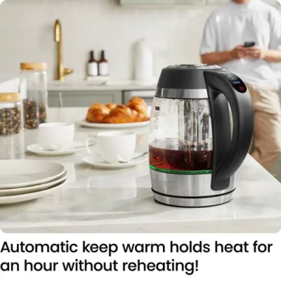 Chefman 1.8L Lightning Borosilicate Glass Electric Kettle: Stainless Steel Lid, 1750W, Hand Wash, Silver & Black Accents image {3}