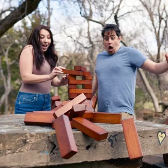 Yard Games Giant Tumbling Timbers Wood Stacking Party Tailgate Backyard Game Indoor Outdoor with Carrying Case for Kids Adults, 30 Inch, Stained image {3}