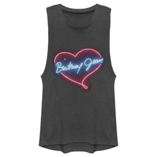 Junior's Britney Spears Jean Neon Heart Festival Muscle Tee image {3}