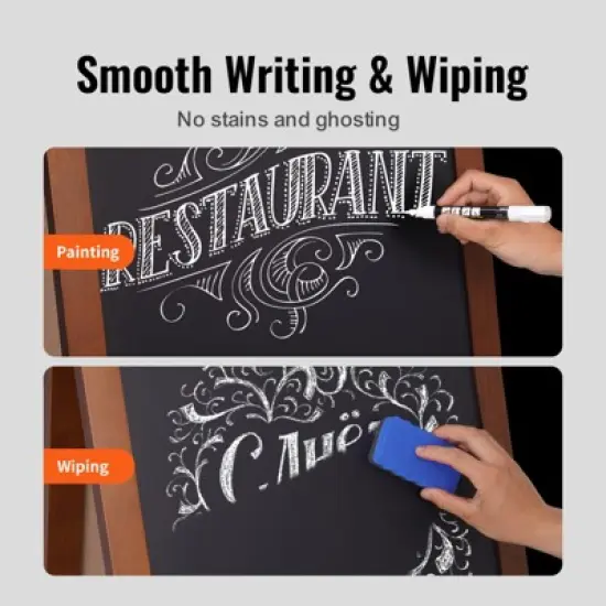 VEVOR A Frame Chalkboard Sign, Double-Sided Sidewalk Signs, Freestanding Vintage Wooden Chalk Board with Chalks & Magnetic Eraser, 20"x40", Brown image {4}
