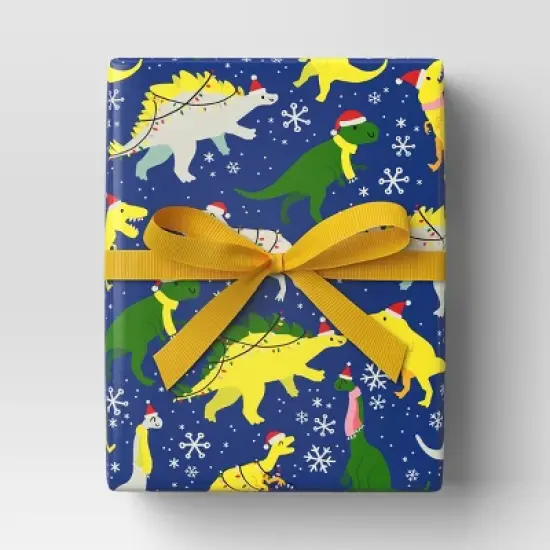 30&rdquo; 125 sq ft Christmas Roll Wrap Dinosaurs on Blue - Wondershop&trade; image {1}