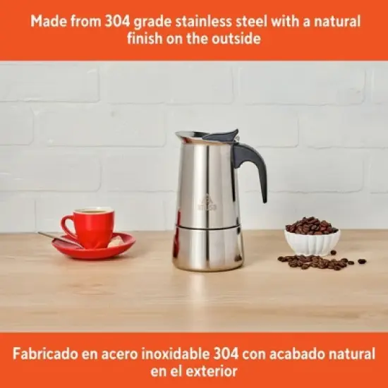 IMUSA 6 Cup Stainless Steel Stovetop Coffeemaker: Polished Silver Espresso Maker, Greca Coffee, Manual, Hand Wash image {2}