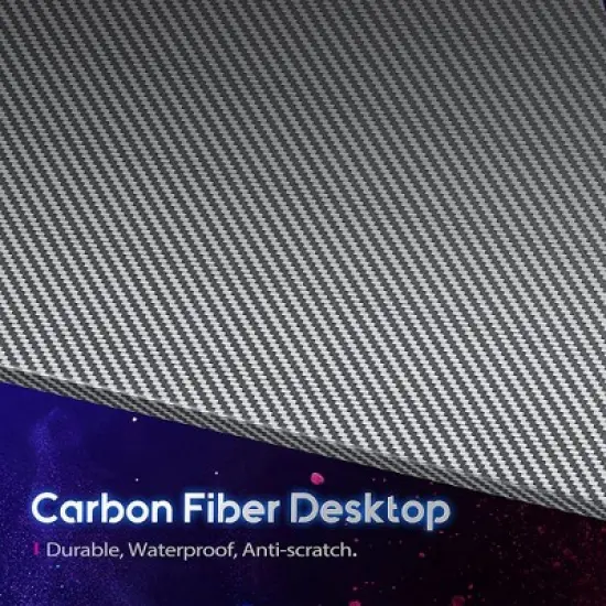 MOTPK L-Shaped Carbon Fiber Computer Gaming Desk with Raised Monitor Shelf, Built In Cup Holder, Headphone Hook, & Y-Shape Metal Frame image {1}