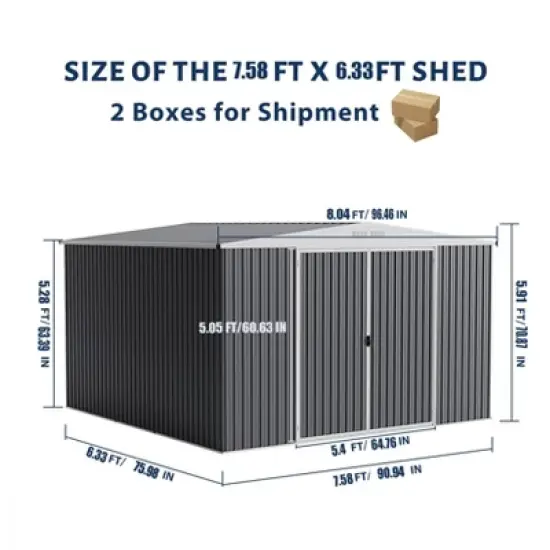 Large Outdoor Storage Shed 8x7 Ft Heavy Duty Metal Shed with Lockable Doors, Weather Resistant & Easy to Assemble for Garden Backyard image {6}