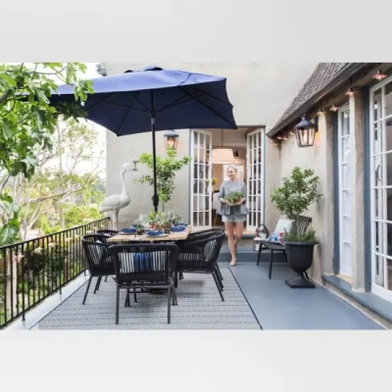 Pattern Stripe Outdoor Rug Blue - Threshold image {5}