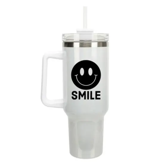 100 North Smile Happy Face Hippie Wrap-Around 40 Oz. Stainless Steel Water Bottle Coffee Mug, Spill & Leak Resistant, Travel Tumbler with Handle, Lid image {5}