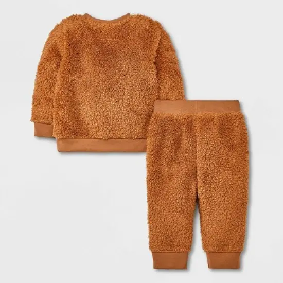 Baby Embroidered Faux Shearling Top & Bottom Set - Cat & Jack&trade; Brown image {1}