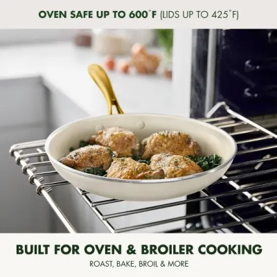 GreenPan Studio 12pc Aluminum Ceramic Nonstick Cookware Set Linen: Lifetime Warranty, Dishwasher-Safe, Non-Induction image {5}