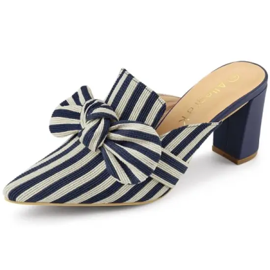 Allegra K Women's Stripe Bow Pointed Toe Block Heel Mules image {9}