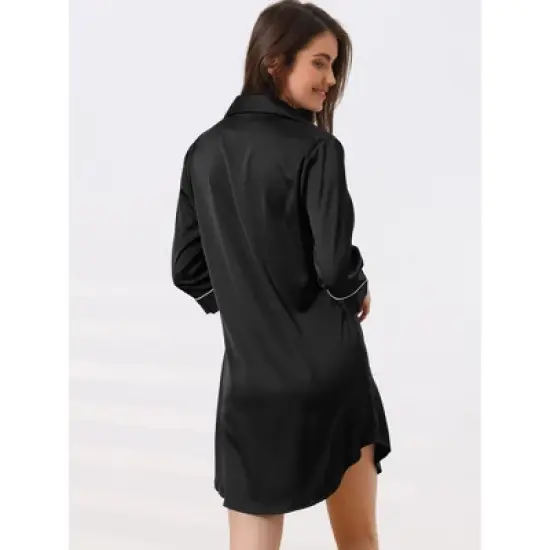 cheibear Women's Button Down 3/4 Sleeve Mini Nightshirt Dress image {2}