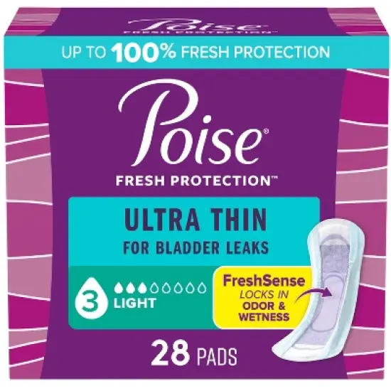 Poise Ultra Thin Incontinence Pads for Women - Light Absorbency - 3 Drop - Regular - 28ct image {6}