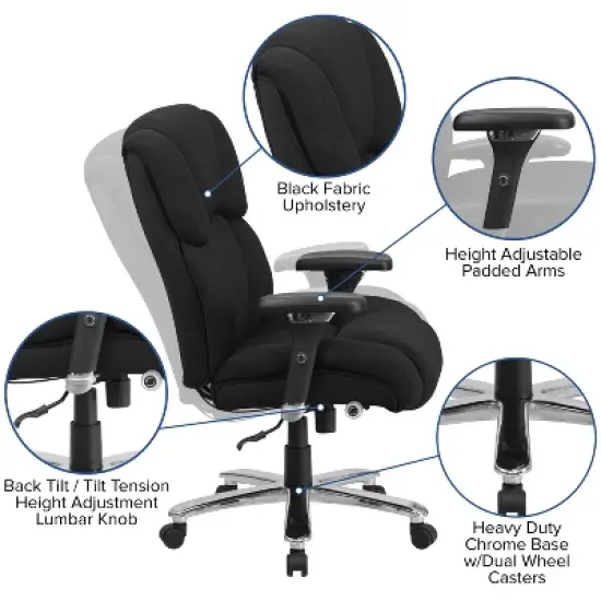 Flash Furniture HERCULES Series 24/7 Intensive Use Big & Tall 400 lb. Rated Executive Swivel Ergonomic Office Chair with Lumbar Knob and Tufted Headrest & Back image {2}