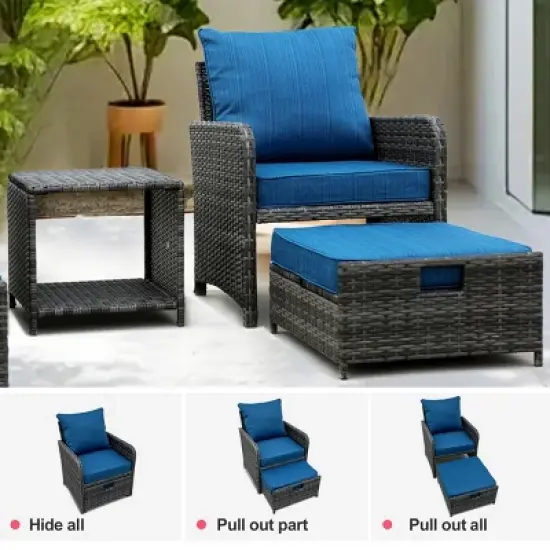 5 Pieces Wicker Garden Furniture Set,Patio Chairs with Cushions and Ottomans,Outdoor Patio Conversation Sets with for Poolside,Balcony-Coolbibila image {2}