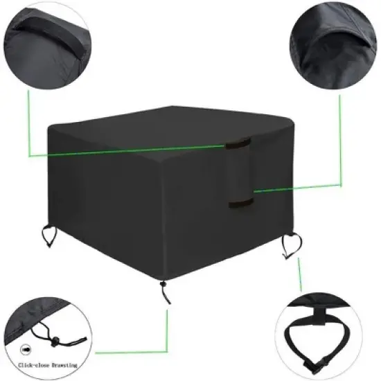 Akefit Heavy Duty Waterproof Black Square Fire Pit Cover with Ventilation Window and Adjustable Drawstring image {5}