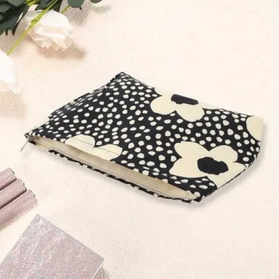 Unique Bargains Women Portable Printed Clutch Makeup Bag Black 1 Pc image {1}