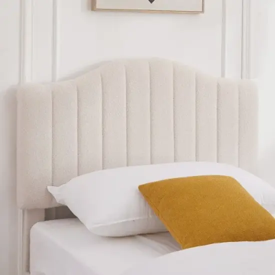 VECELO Bed Frame, Upholstered Platform Bed with Soft Teddy Fabric Adjustable Headboard, Beige/Gray image {9}