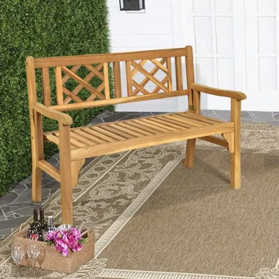 Costway Patio Outdoor Solid Wood Bench Folding Loveseat Chair Park Garden Deck Furniture image {5}