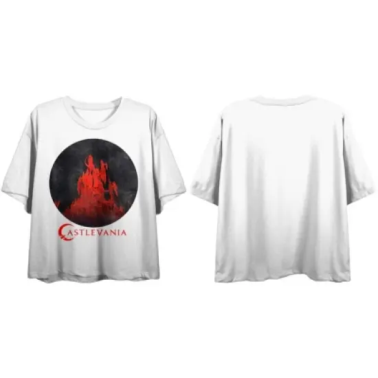Castlevania Castle Circle Graphic Women's White Cropped Tee image {5}