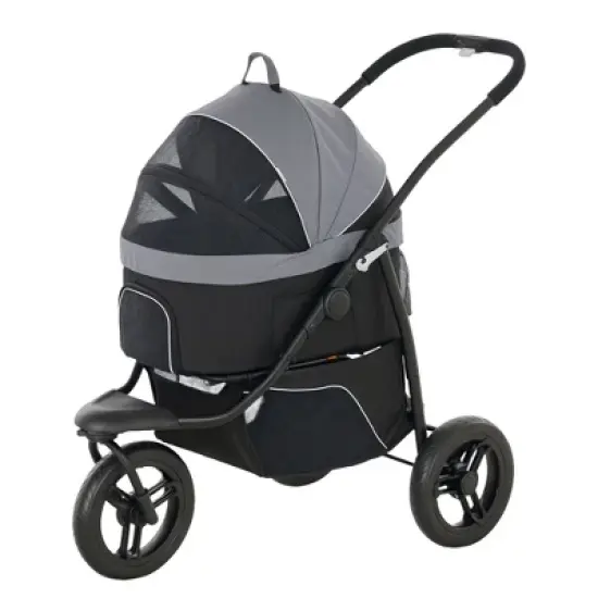 Munora 3-in-1 Pet Jogging Stroller for Small Dogs & Cats, 43.7"L x 22.2"W x 40.2"H Gray Stroller with Detachable Carrier & Storage Basket image {11}