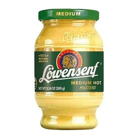 Lowensenf Medium Hot Mustard 10.05 oz.(285 g) 2-Pack with Bonus Gift Stylish Stainless Steel Spoon image {1}