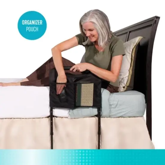 Able Life Bedside Sturdy Rail with Legs & Organizer Pouch for Seniors, Black image {2}
