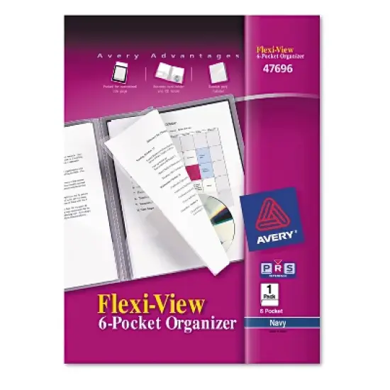Avery Flexi-View Six-Pocket Polypropylene Organizer 150-Sheet Cap. Translucent/Navy 47696 image {8}