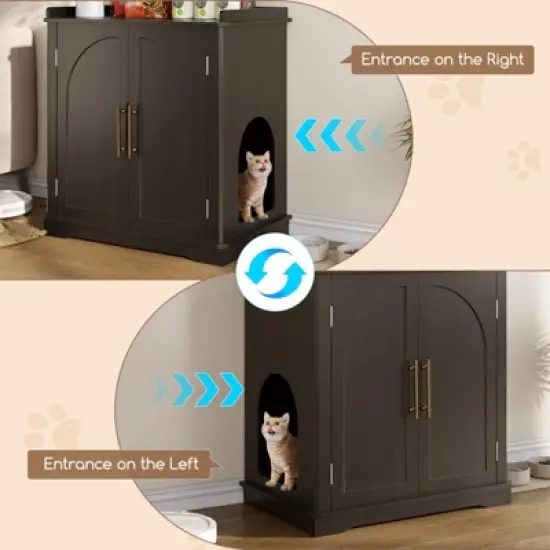 Cat Litter Box Enclosure, Hidden Litter Box Furniture with Removable Dividers & Reversible Entrance image {5}